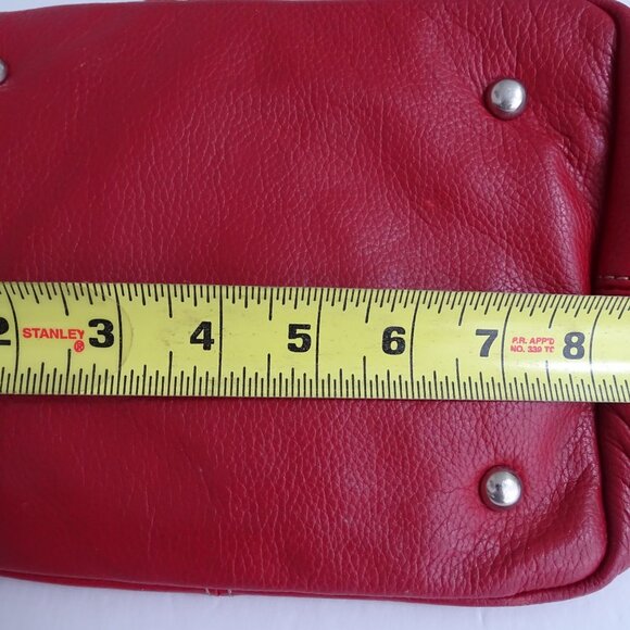 Tignanello Red Pebbled Leather Handbag Dual Buckle Straps Chain Print Lining - Picture 8 of 10